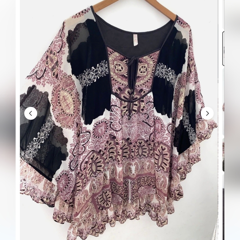 FREE PEOPLE Marla Dreams Paisley/Floral Printed Chiffon Mini Dress Ruffle Hem  - Picture 6 of 7